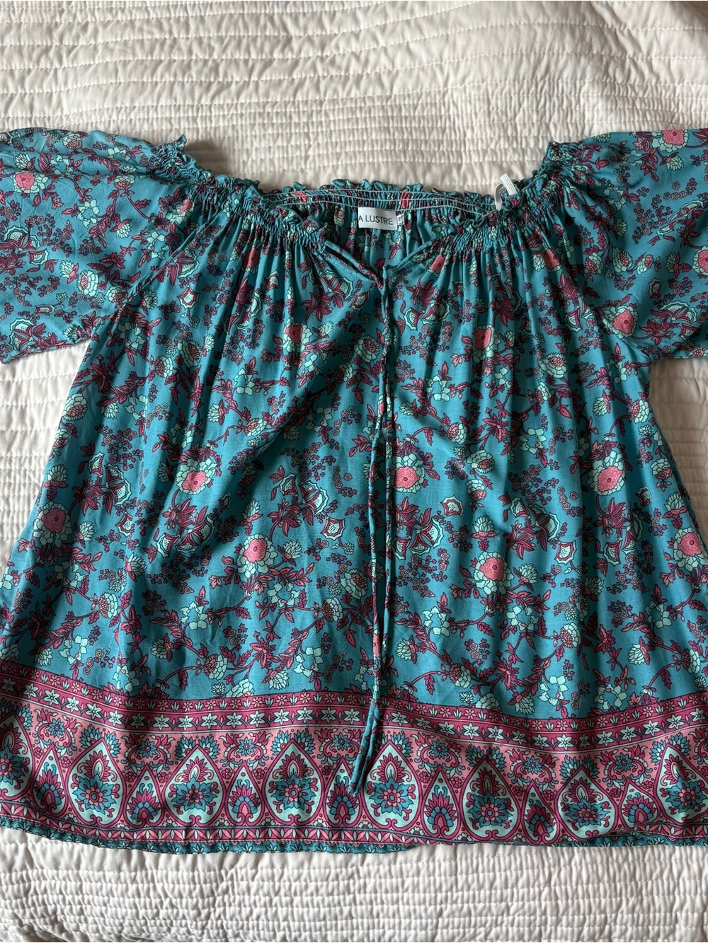 Teal Floral Off-Shoulder Woman’s Blouse